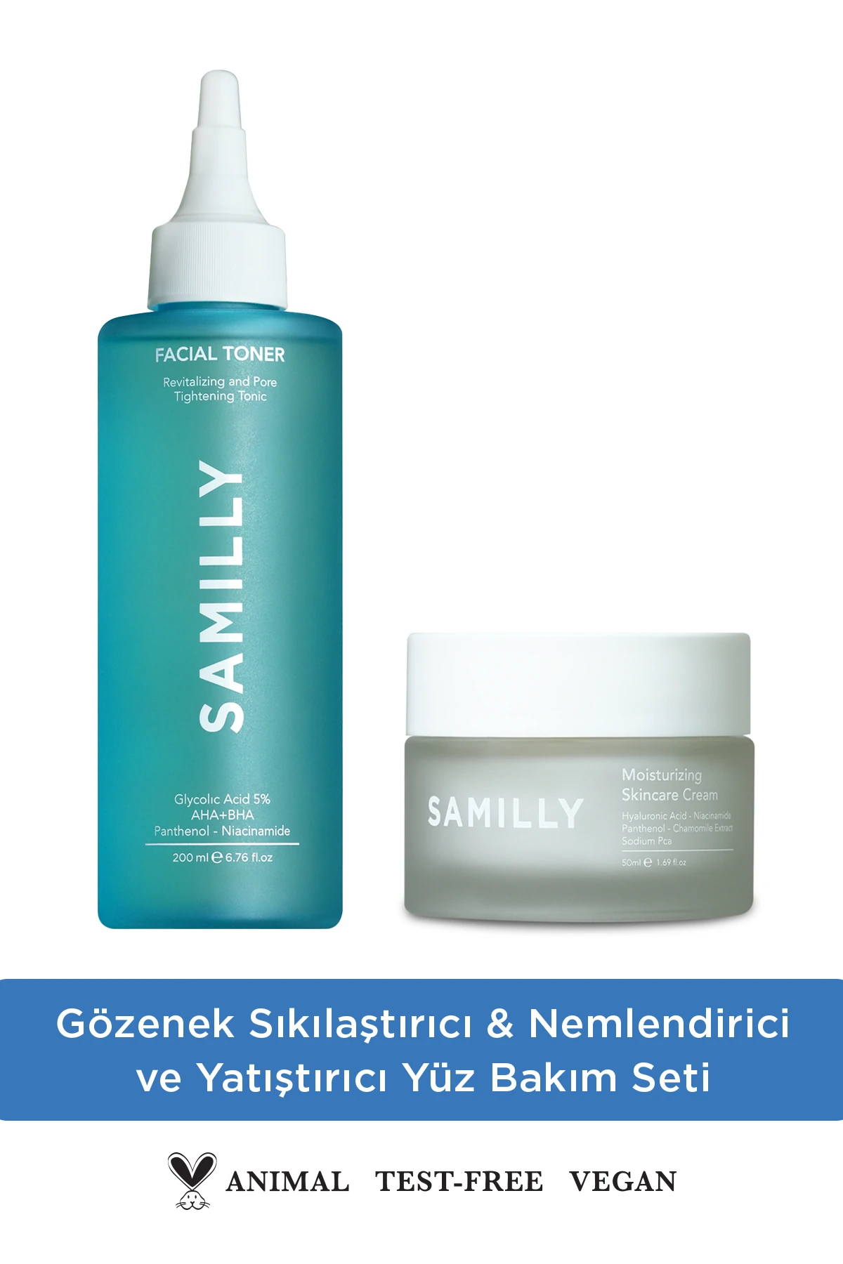 Gözenek Sıkılaştırıcı & Nemlendirici Yüz Bakım Seti – Tonik + Krem (200 ml + 50 ml)