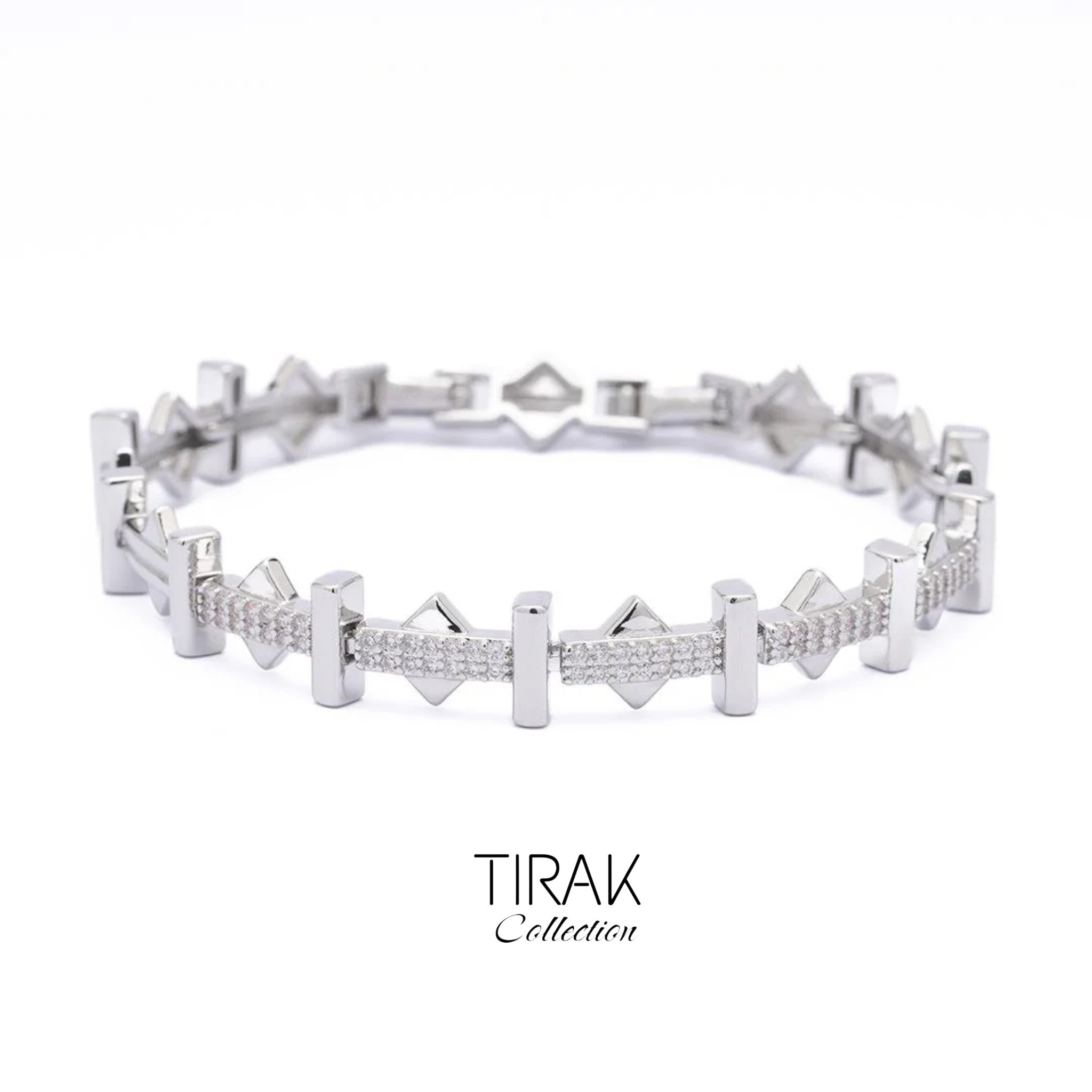 ZİRKON TAŞLI TASARIM BİLEKLİK -18 K- - Gümüş