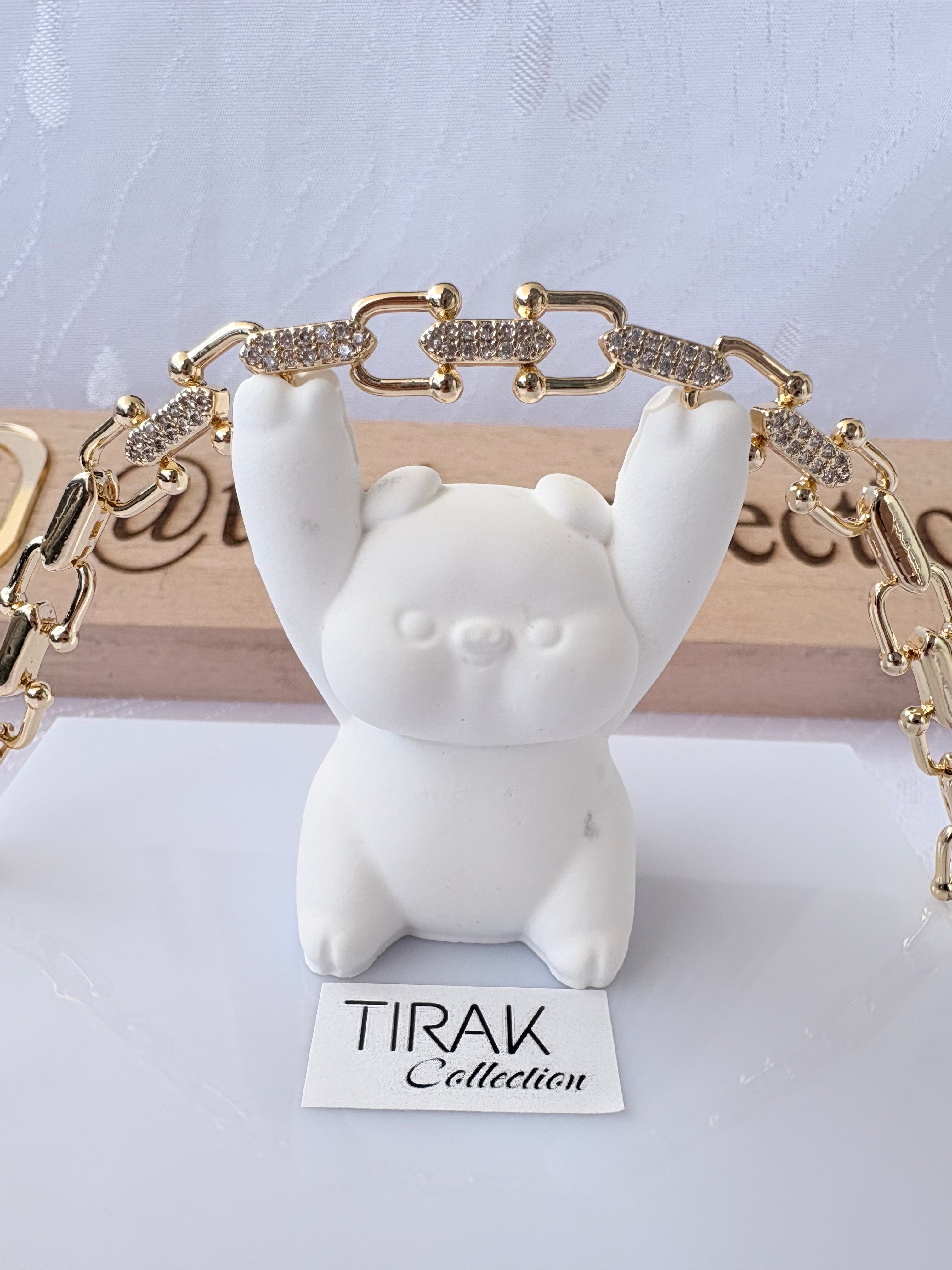 ZİRKON TAŞLI GEÇMELİ TASARIM BİLEKLİK-14K-