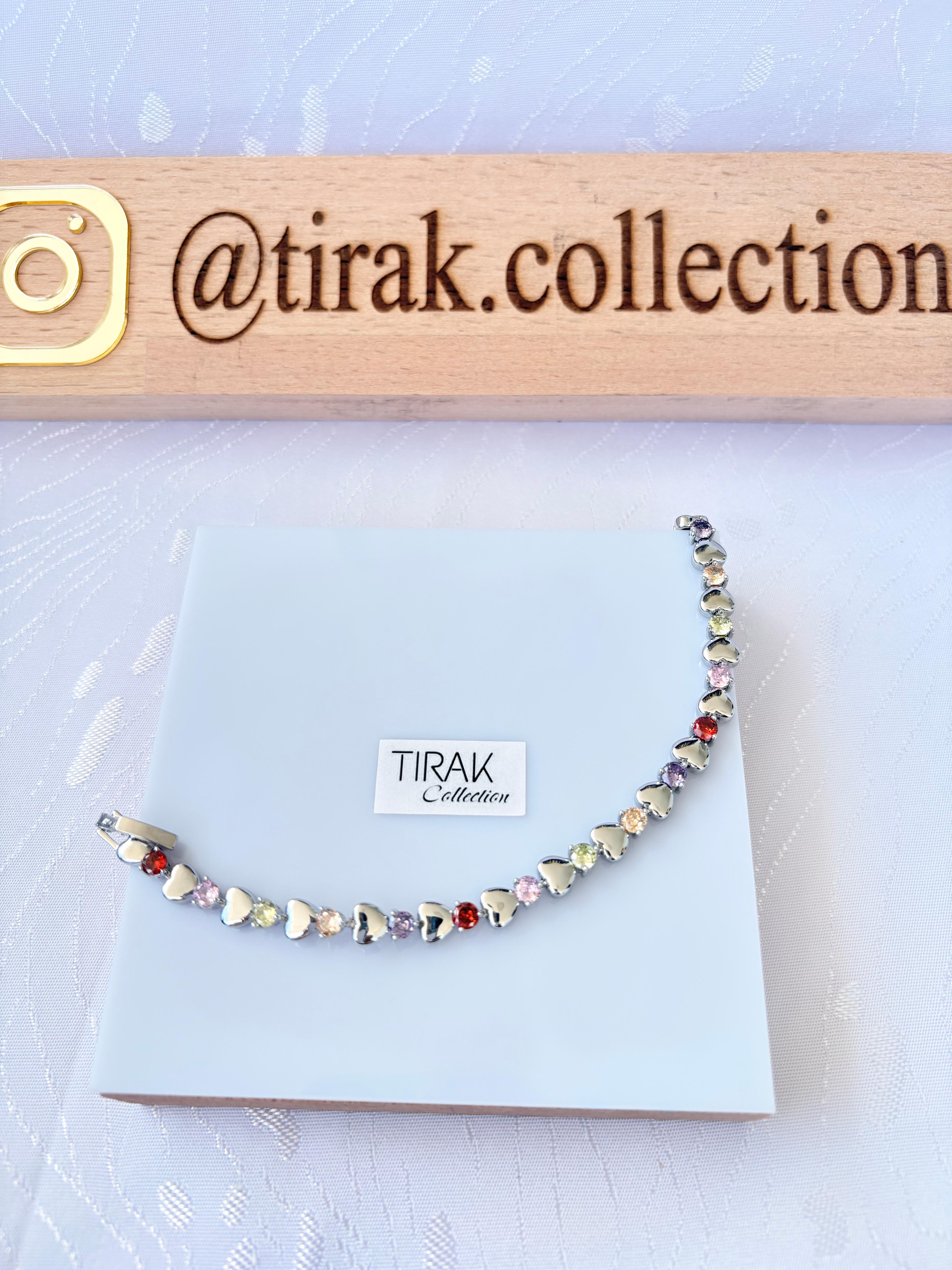 RENKLİ TAŞLI GÜMÜŞ RENK KALP BİLEKLİK