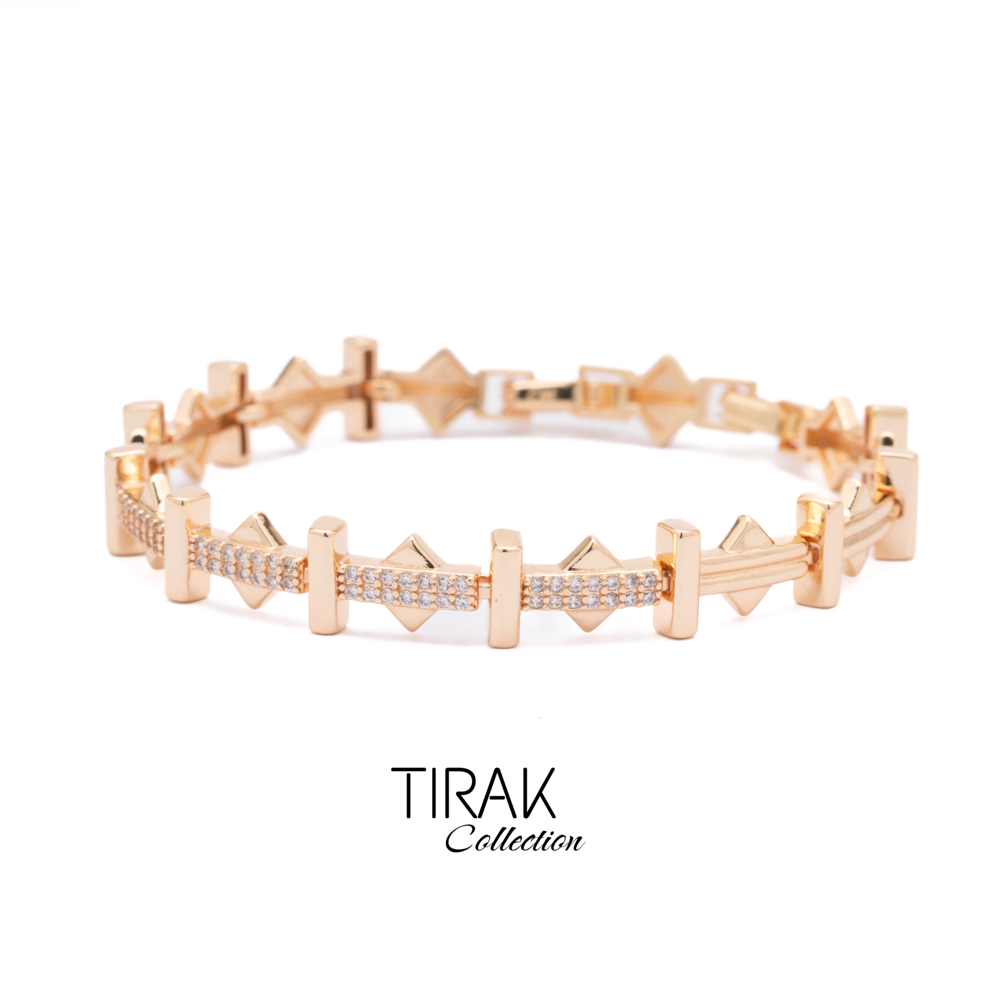 ZİRKON TAŞLI TASARIM BİLEKLİK -18 K- - Rose Gold-18K-