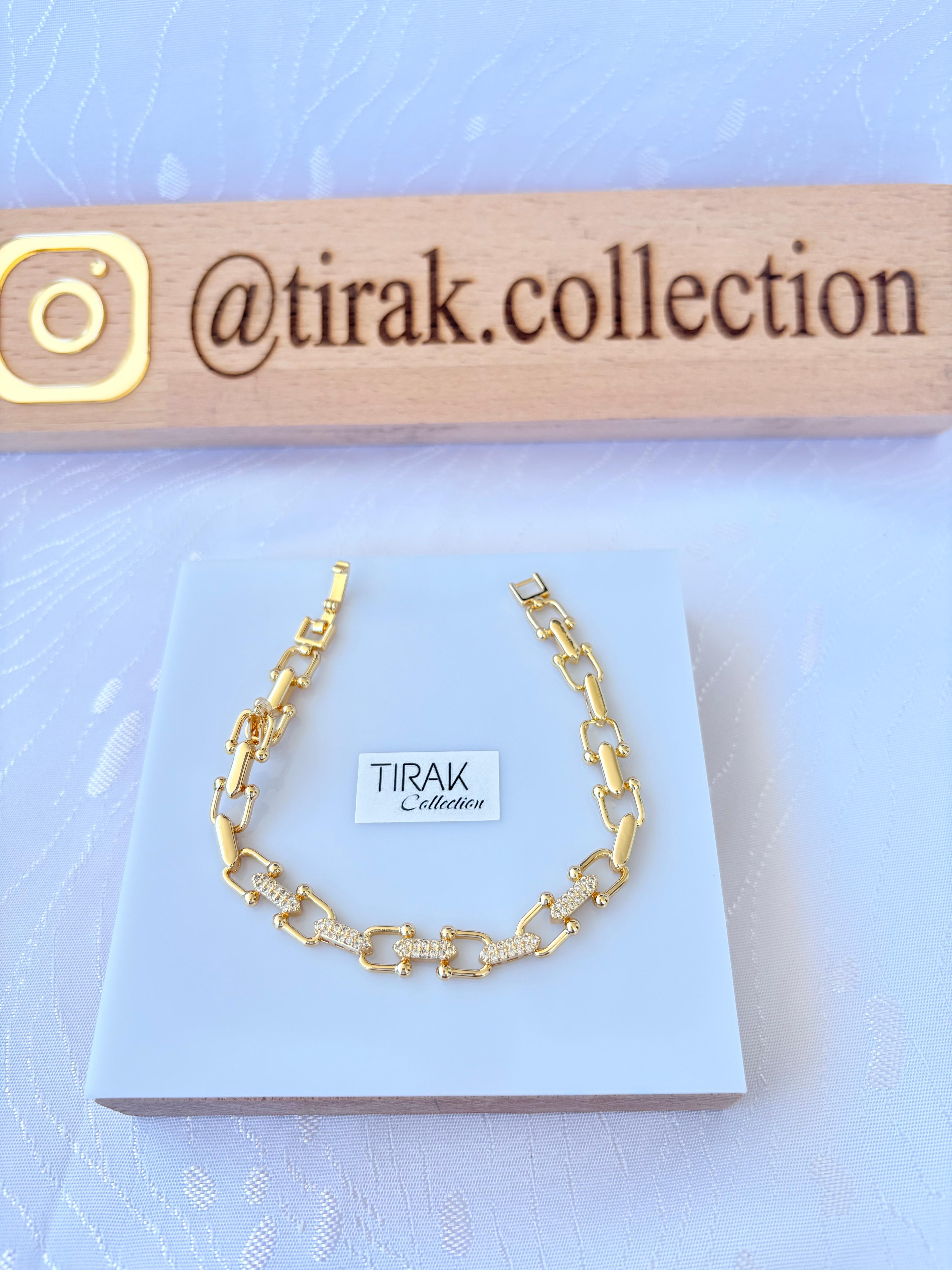 ZİRKON TAŞLI GEÇMELİ TASARIM BİLEKLİK-14K-