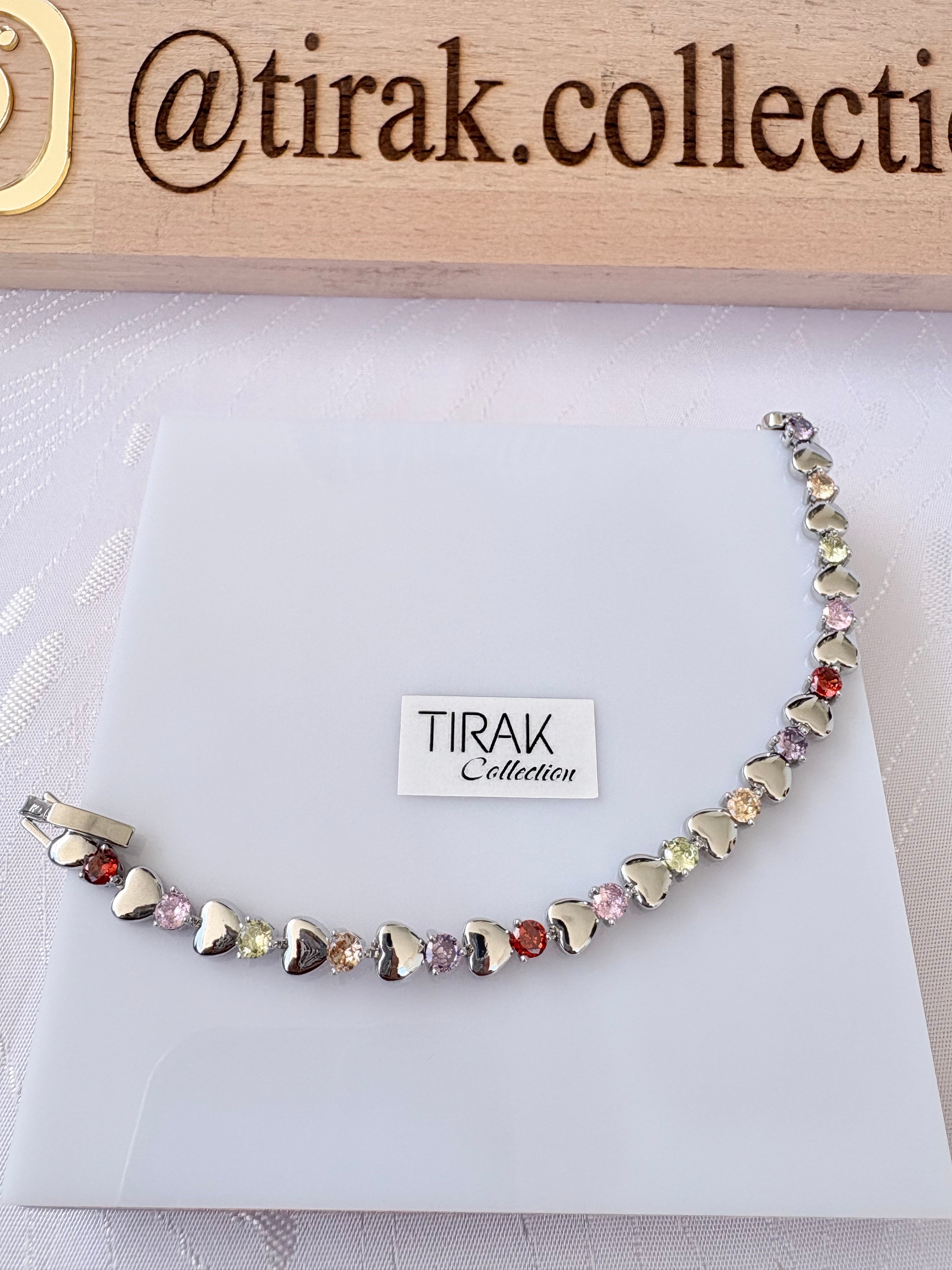 RENKLİ TAŞLI GÜMÜŞ RENK KALP BİLEKLİK