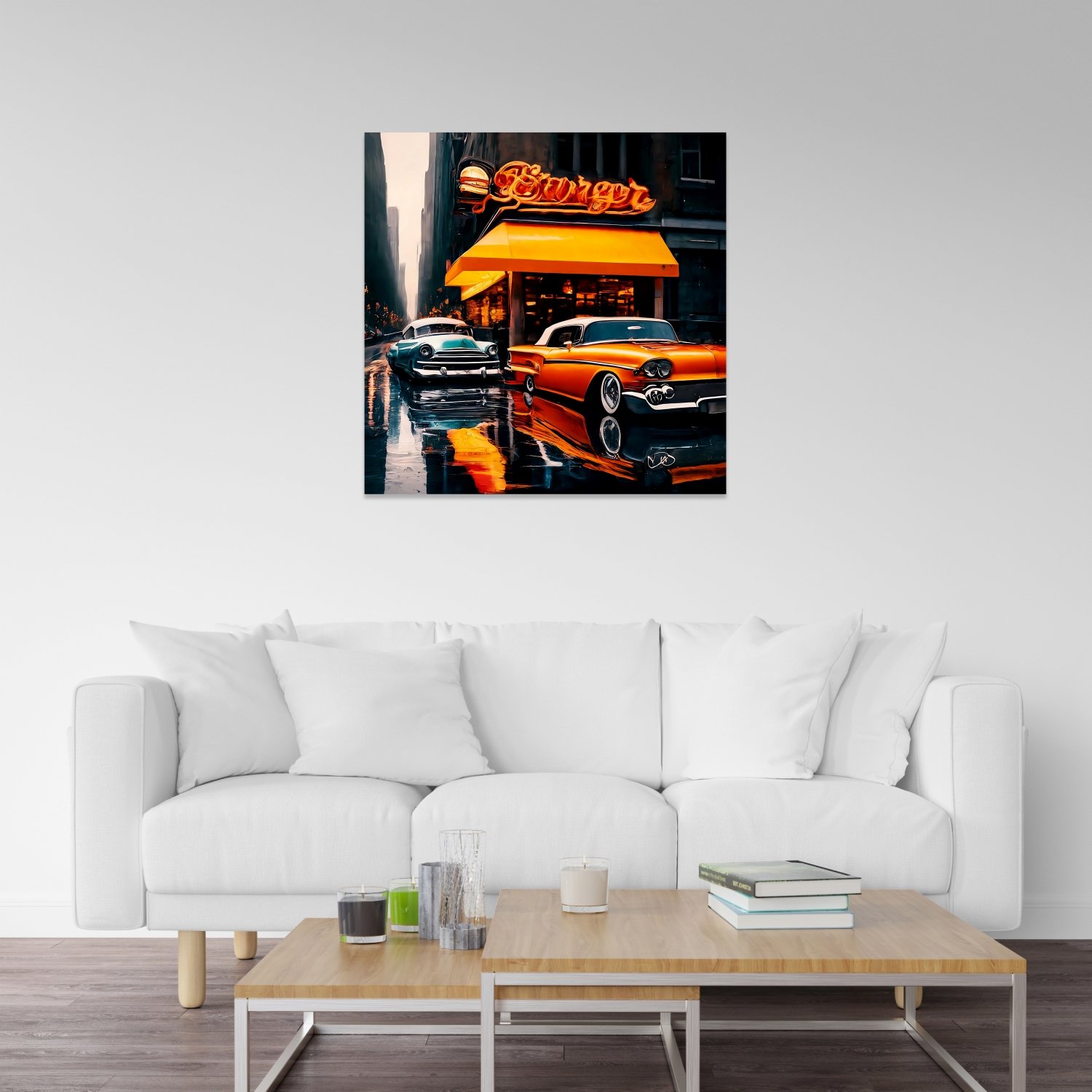Retro Burger Dükkanı Önü Araba