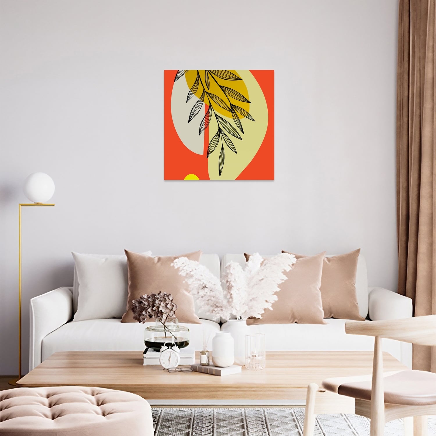 Geometrili Kare Çiçek Seri Tarçın Tablo