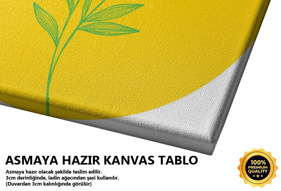 Sarı Zemin Yeşil Çiçek Tablo