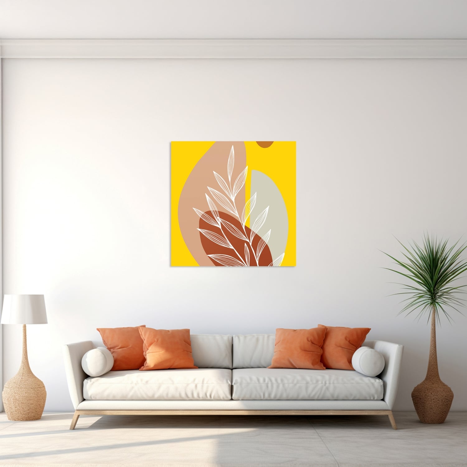 Geometrili Kare Çiçek Seri Sarı Tablo