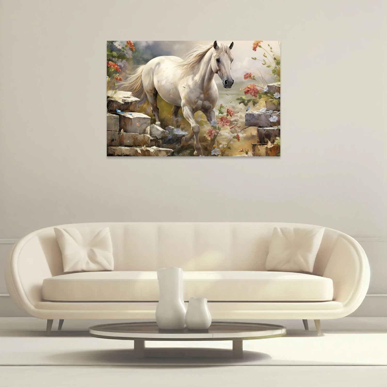 Beyaz At ve Çiçekler