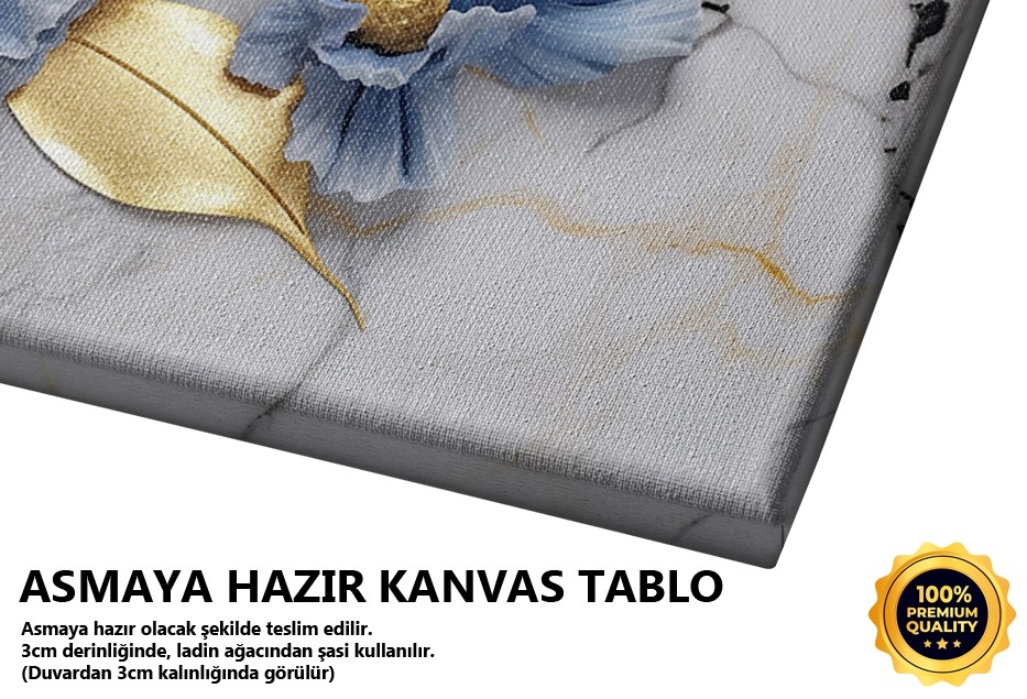 Mermer zemin üzerine mavi çiçekler