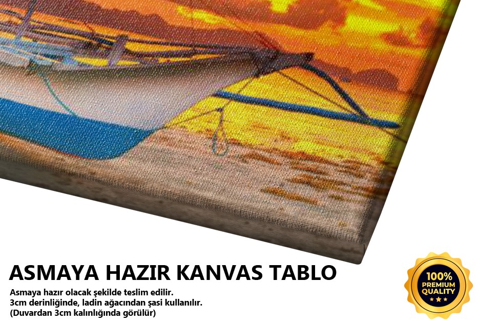 Gün Batımında Sahilde Sandallar Tablo