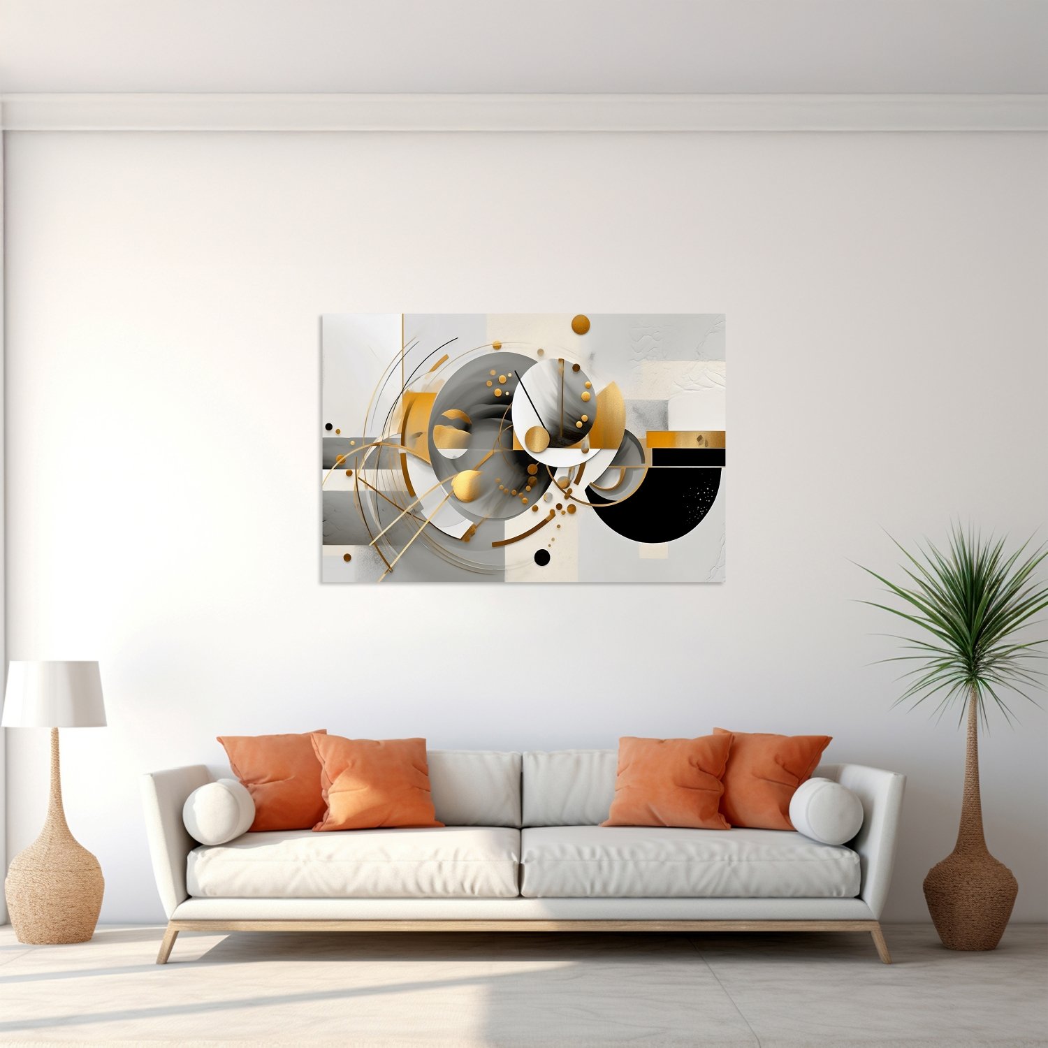 Geometrik Soyut Sanat - Siyah, Beyaz ve Altın