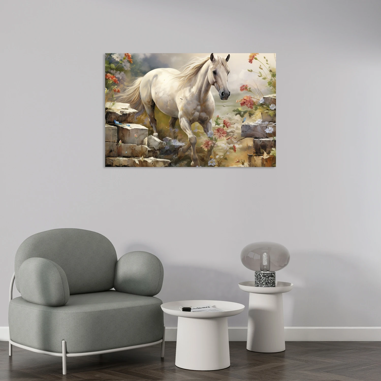 Beyaz At ve Çiçekler