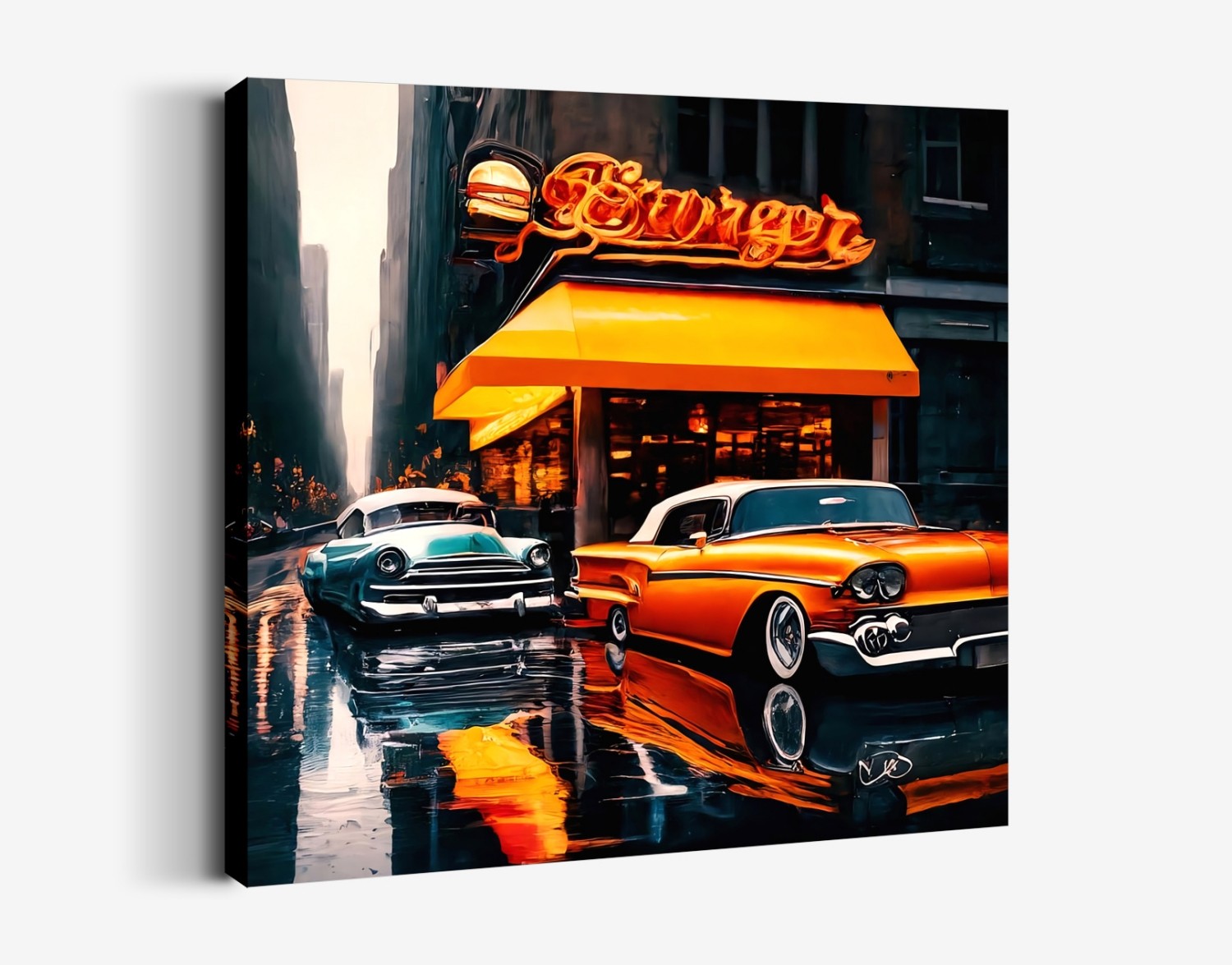 Retro Burger Dükkanı Önü Araba