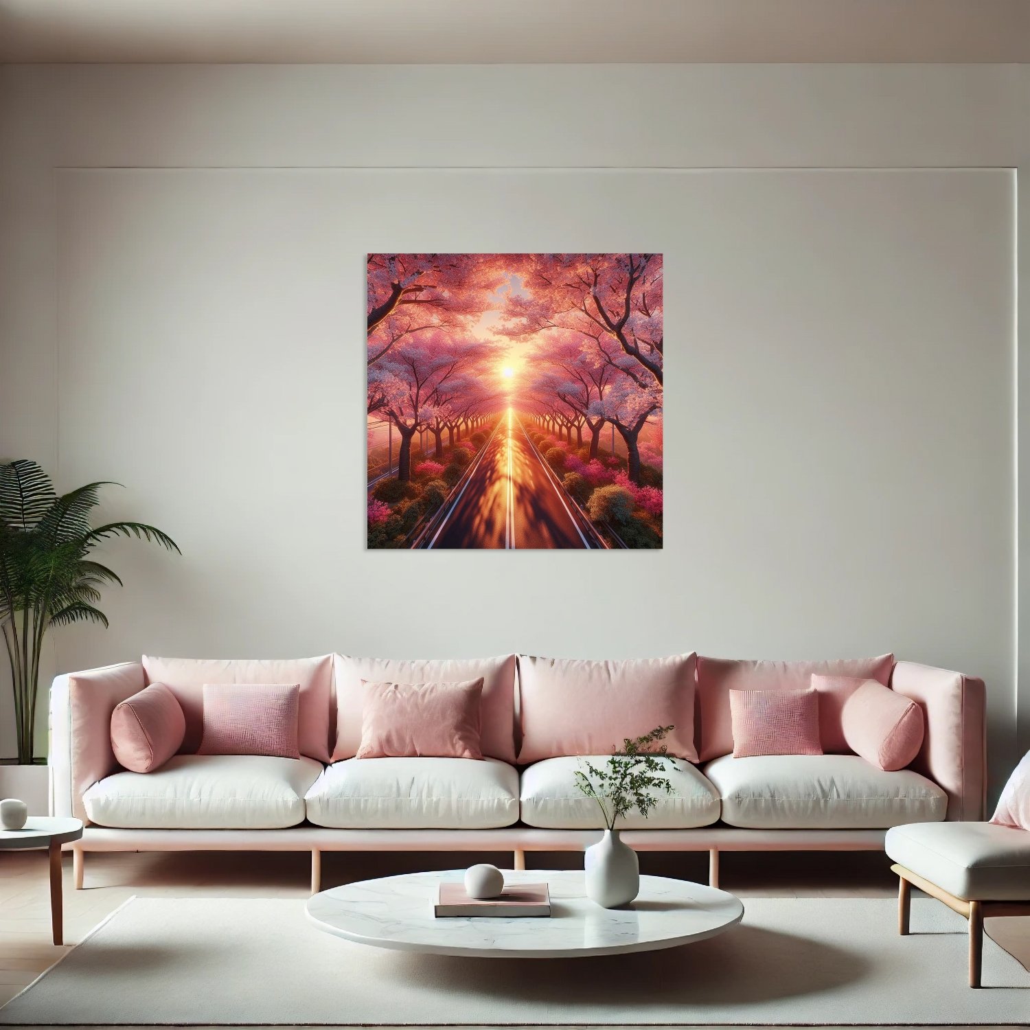 Pembe Ağaçlı Yol Manzarası