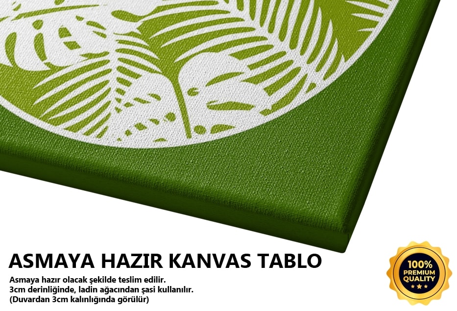 Yeşil Zemin Beyaz Monstera Tablo