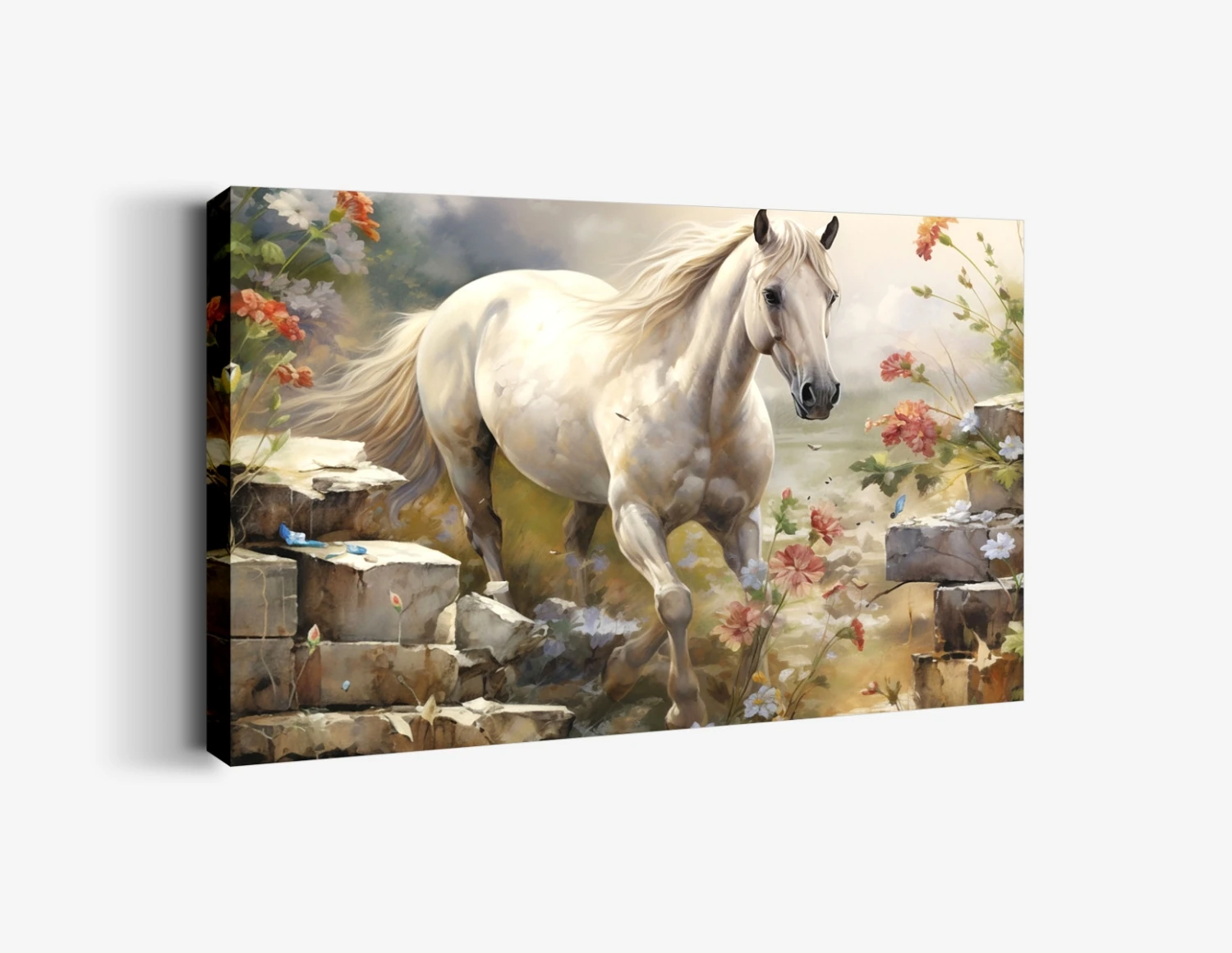 Beyaz At ve Çiçekler