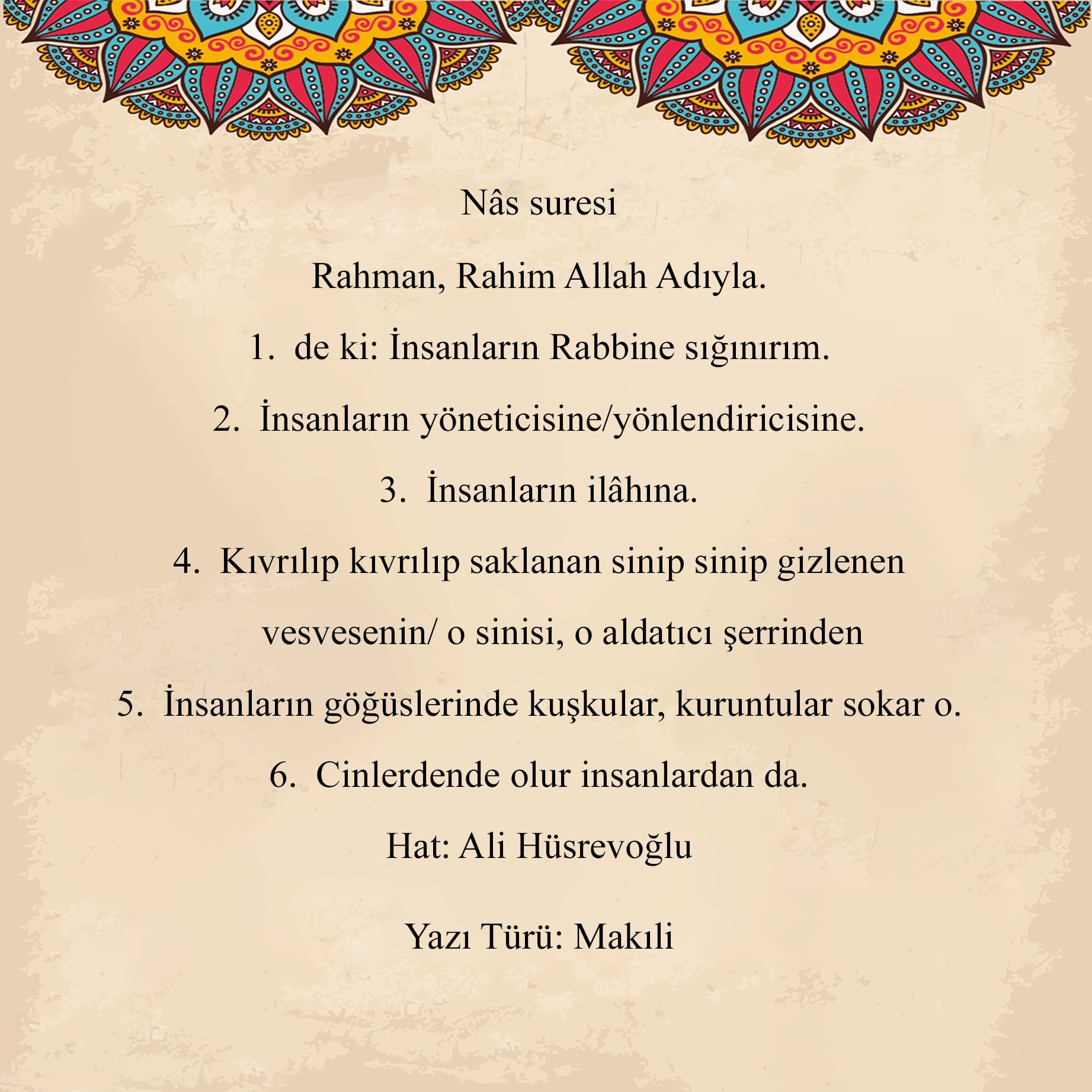 Nas Suresi Çerçeveli Tablo Çerçeveli Tablo