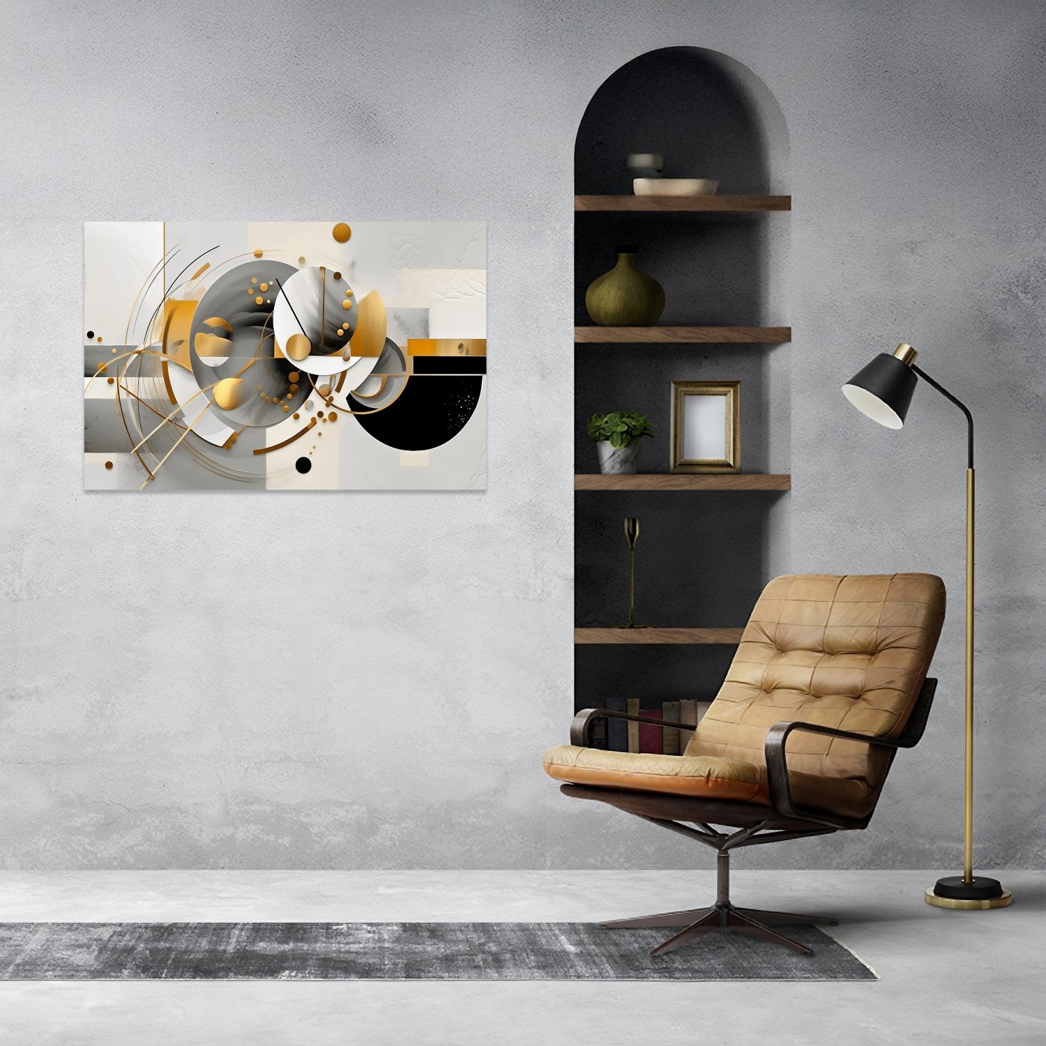 Geometrik Soyut Sanat - Siyah, Beyaz ve Altın