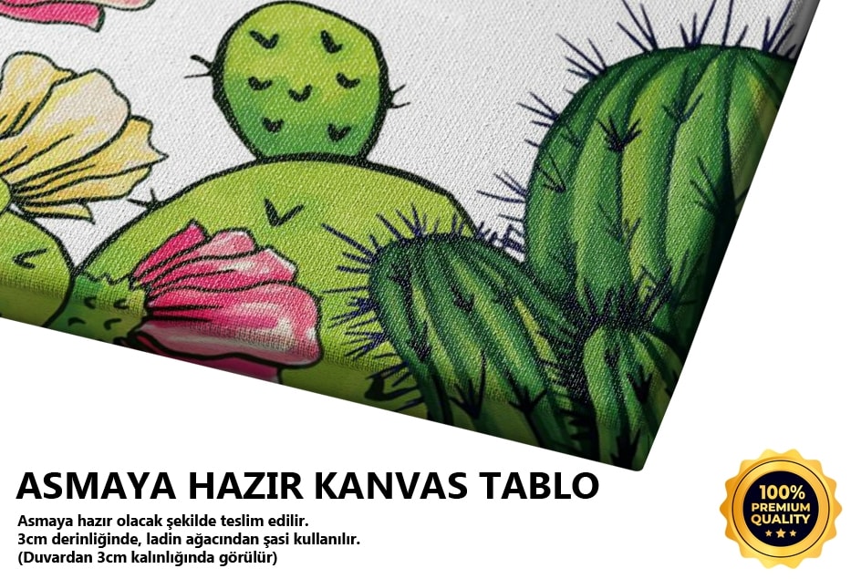 Kaktüs Vektörel Sol Tablo