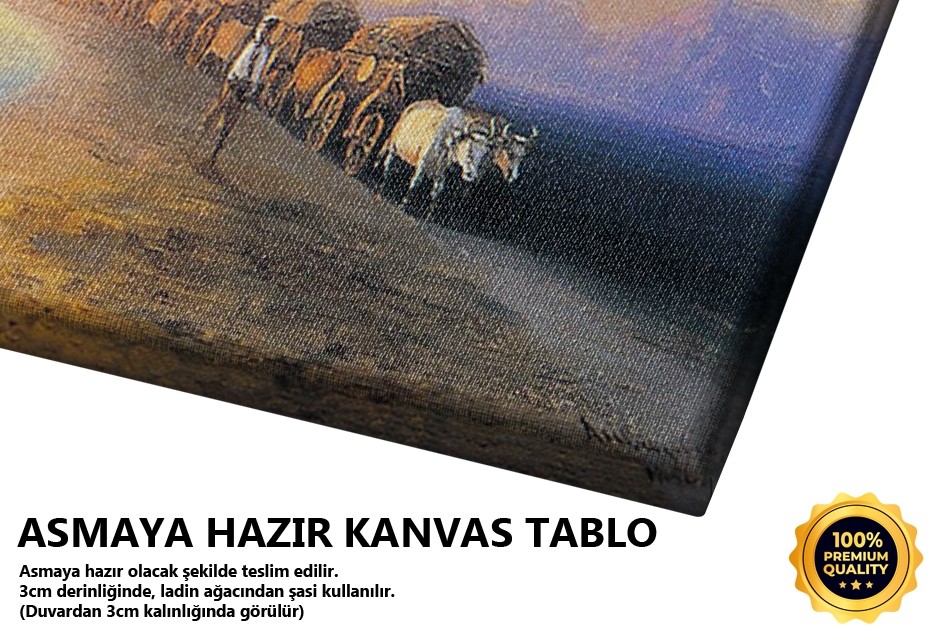 Deniz Kıyısında Yük Arabası Kervanı Tablo