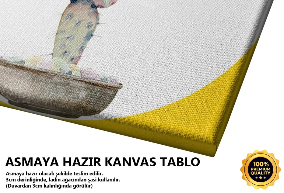 Pembe Çiçekli Kaktüs Tablo