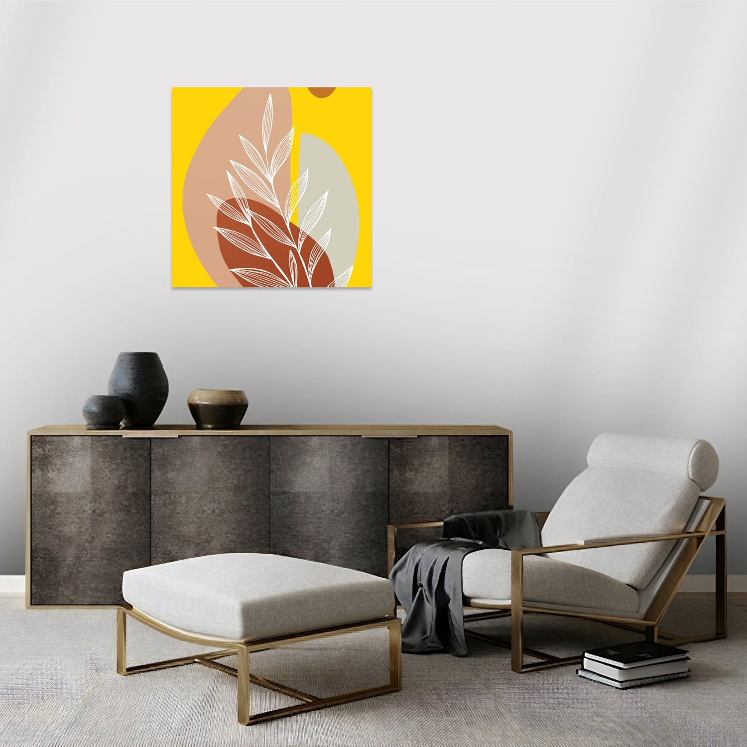 Geometrili Kare Çiçek Seri Sarı Tablo