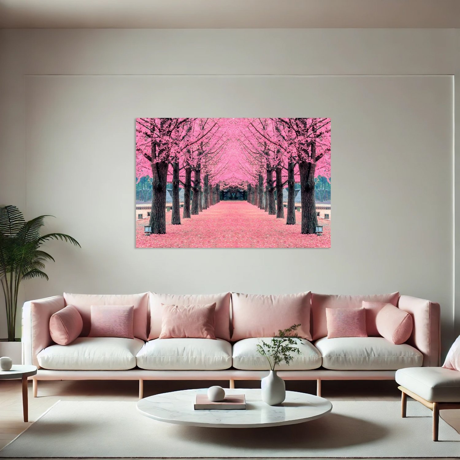 Pembe Sakura Ağaçlı Yol