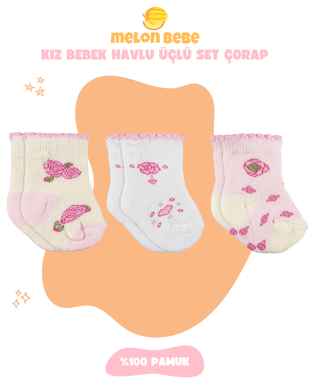 Kız Bebek Havlu 3'lü Set Çorap