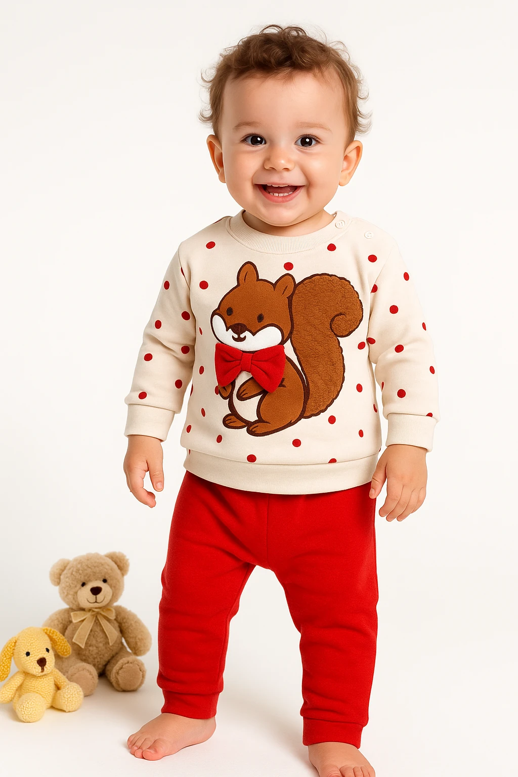 Papyonlu Sincap Nakışlı 2'li Takım