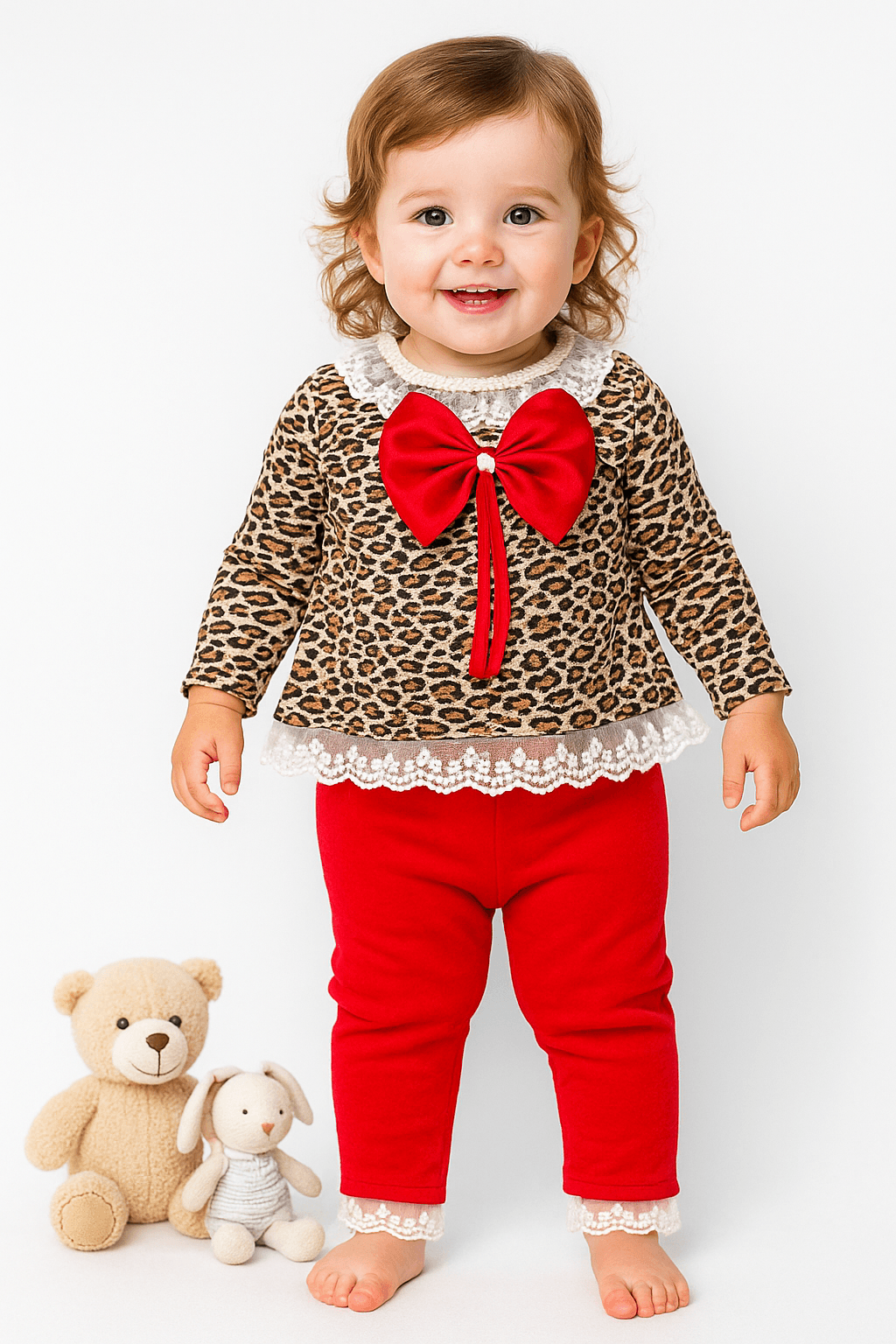 Cute Leoparlı Fiyonklu 2'li Takım
