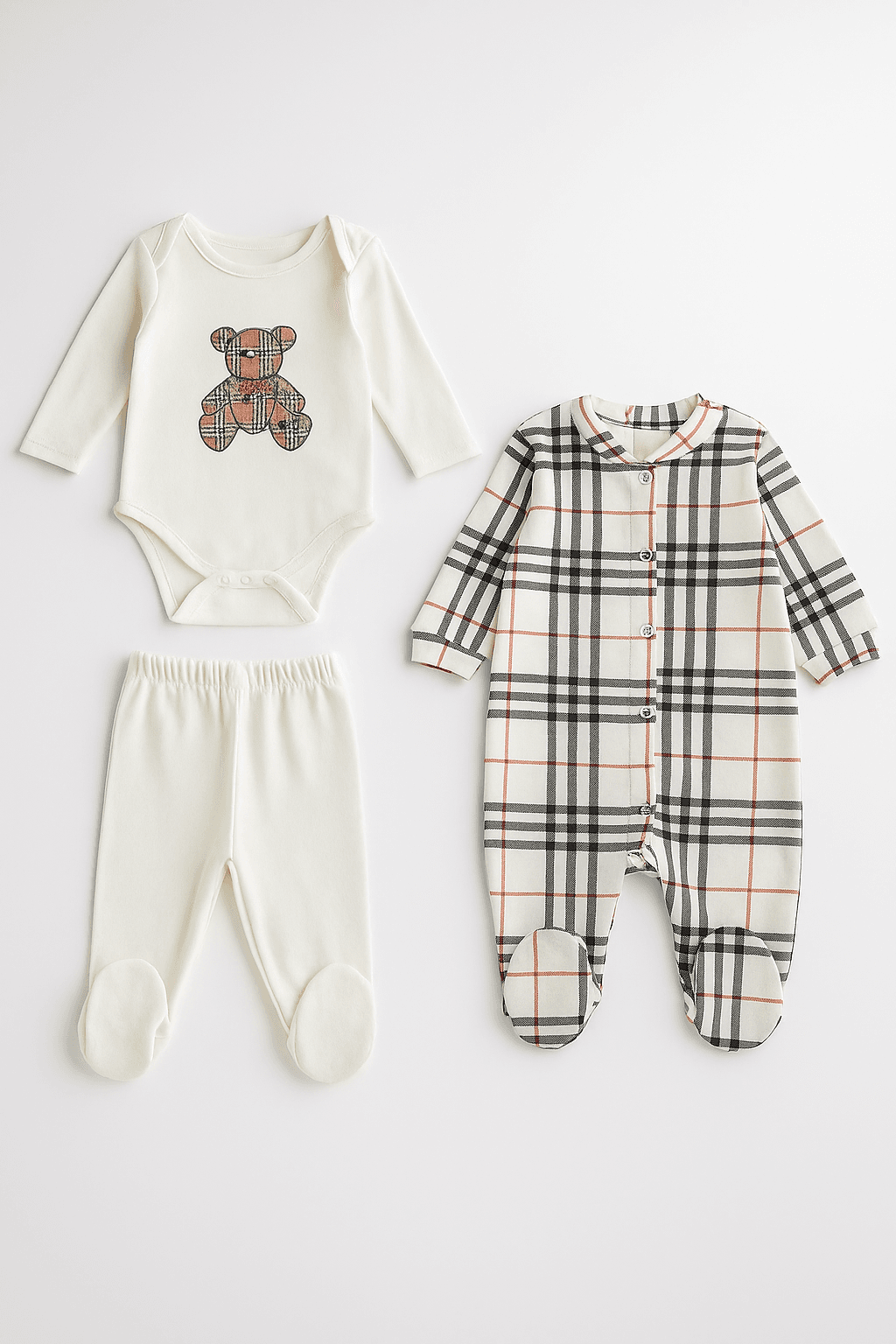 Ekoseli Bear 2'li Takım + Tulum Set