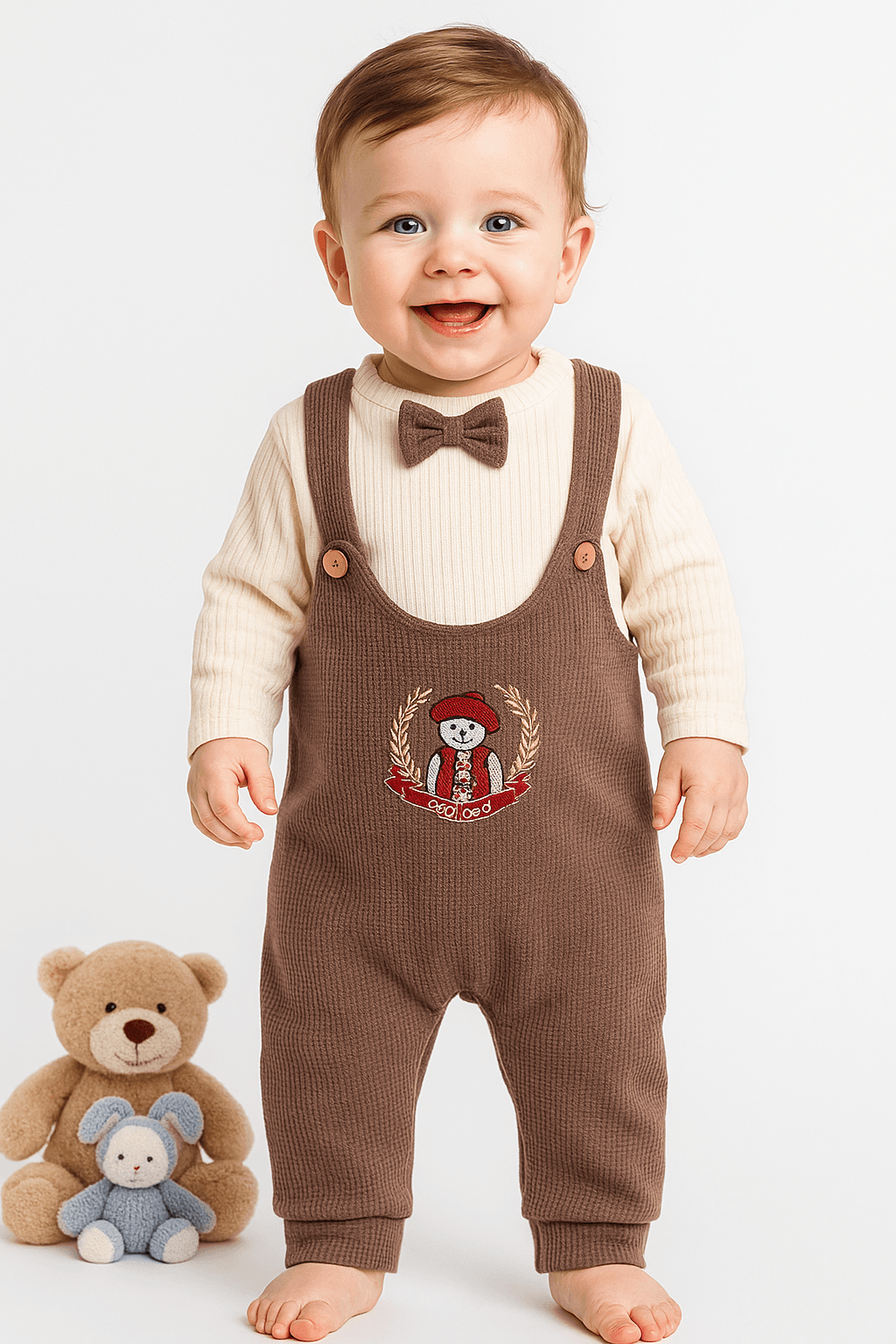 Baby Papyonlu Waffle Kumaş 2'li Salopet Set