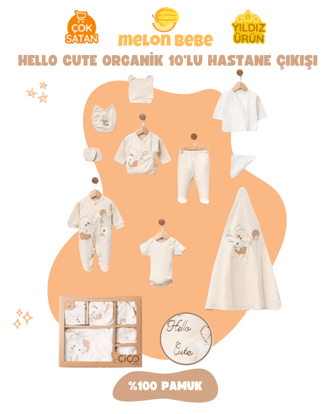 Hello Cute Organik 10'lu Hastane Çıkışı