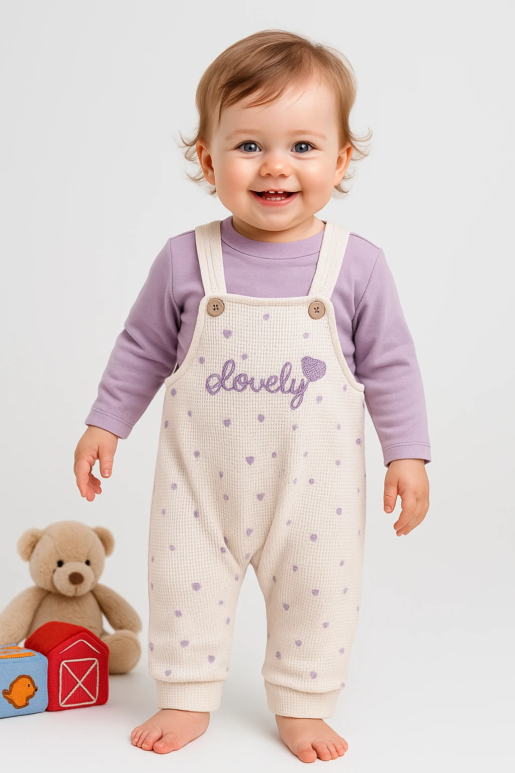 Lovely Kalp Nakışlı 2'li Salopet Set