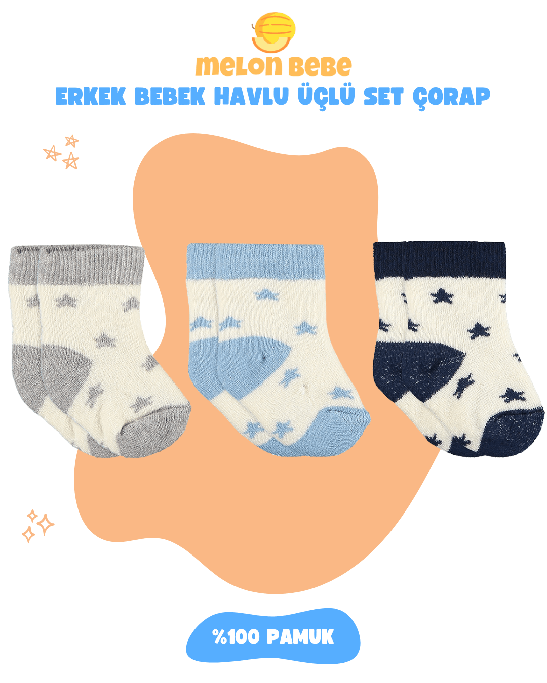 Erkek Bebek Havlu 3'lü Set Çorap