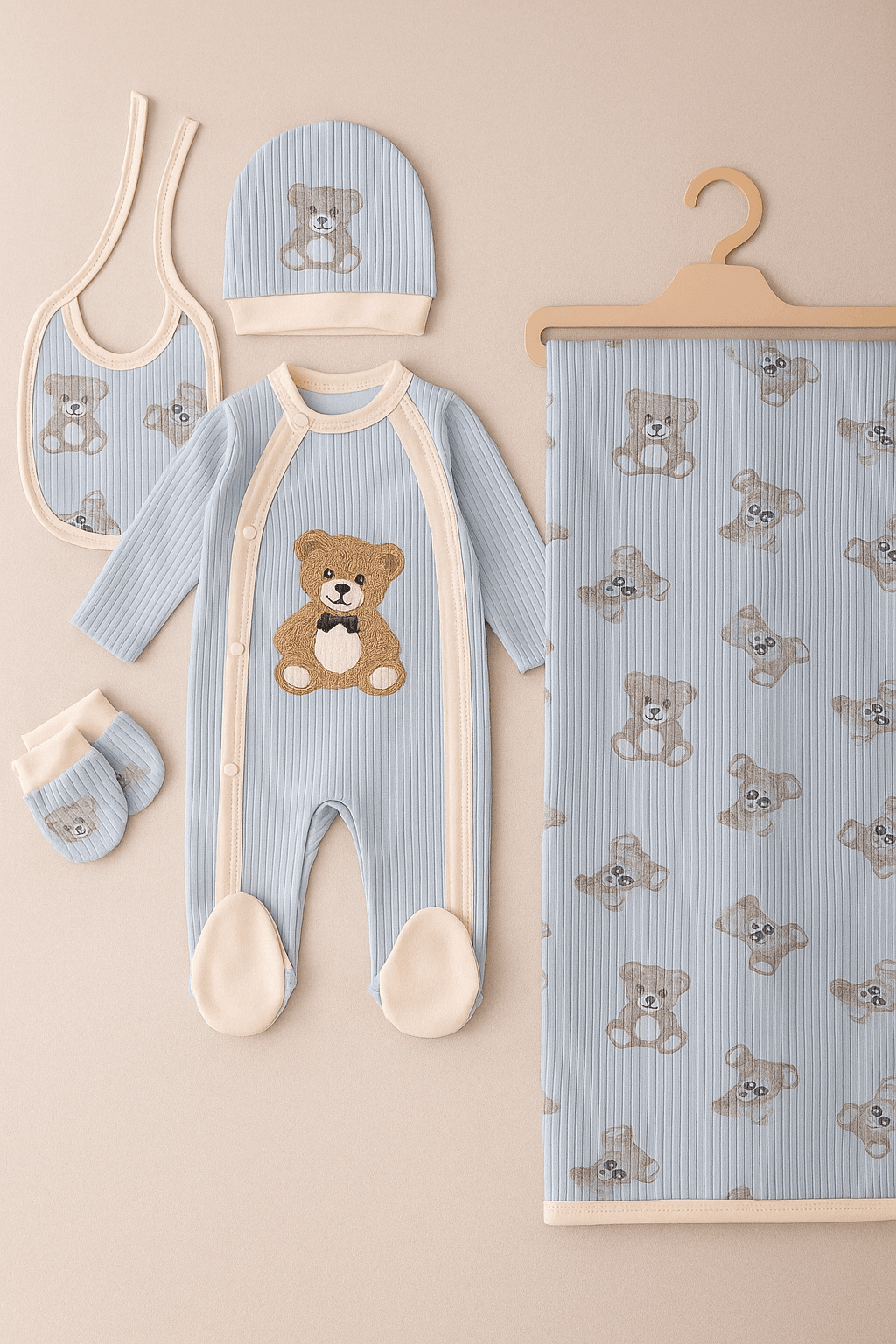 Yenidoğan Bear Tulum+ Battaniyeli 5'li Set