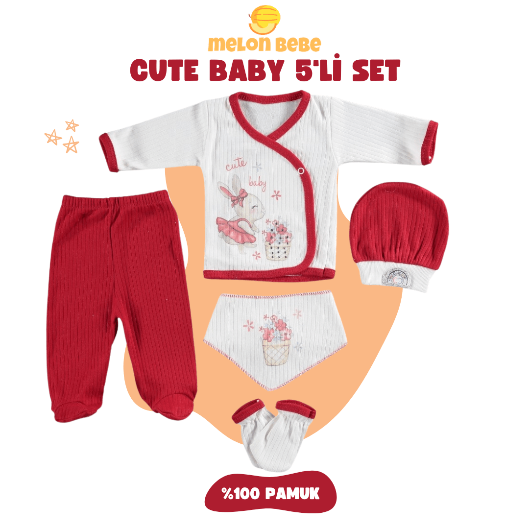 Cute Baby 5'li Set - Kırmızı