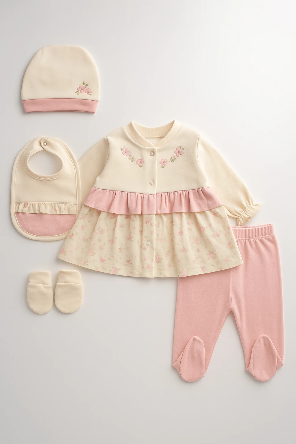 Kız Bebek 5'li Lüx Hastane Çıkışı Uzun Kol Patikli