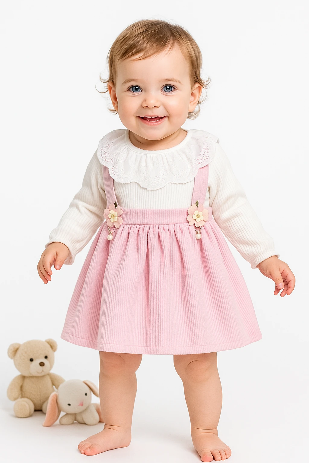 Yakası Dantelli Çiçek Süslü Elbise