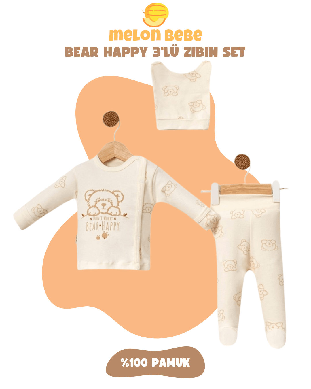 Bear Happy 3'lü Zıbın Set