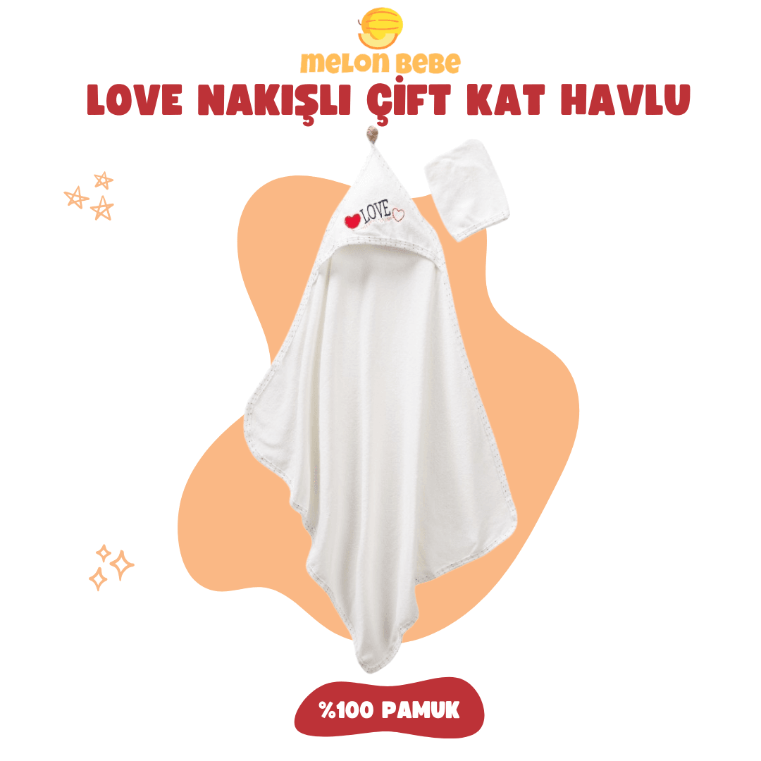 Love Nakışlı Çift Kat Havlu