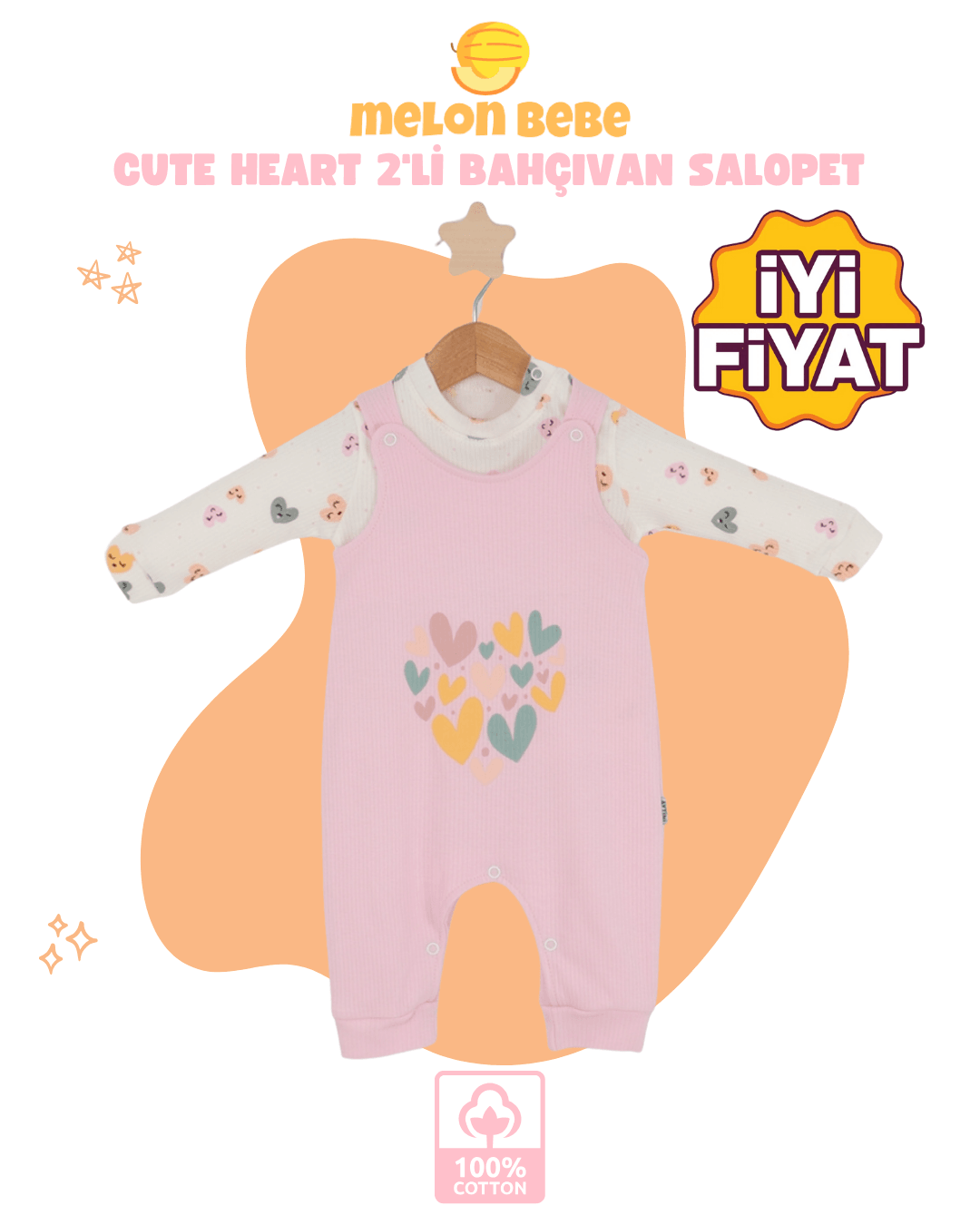 Cute Heart 2'li Bahçıvan Salopet