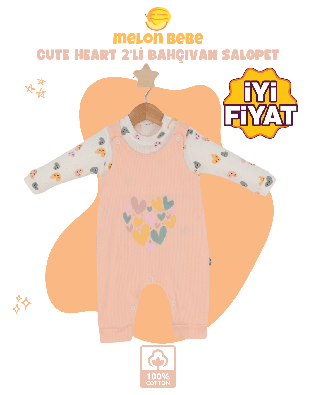 Cute Heart 2'li Bahçıvan Salopet