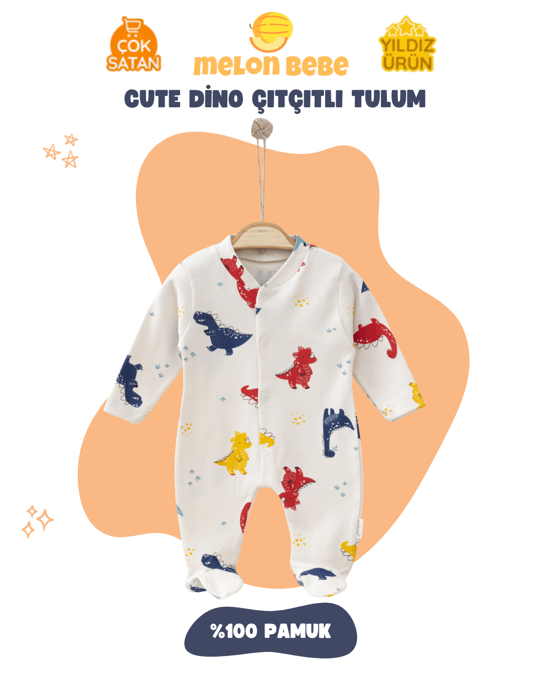 Cute Dino Çıtçıtlı Tulum