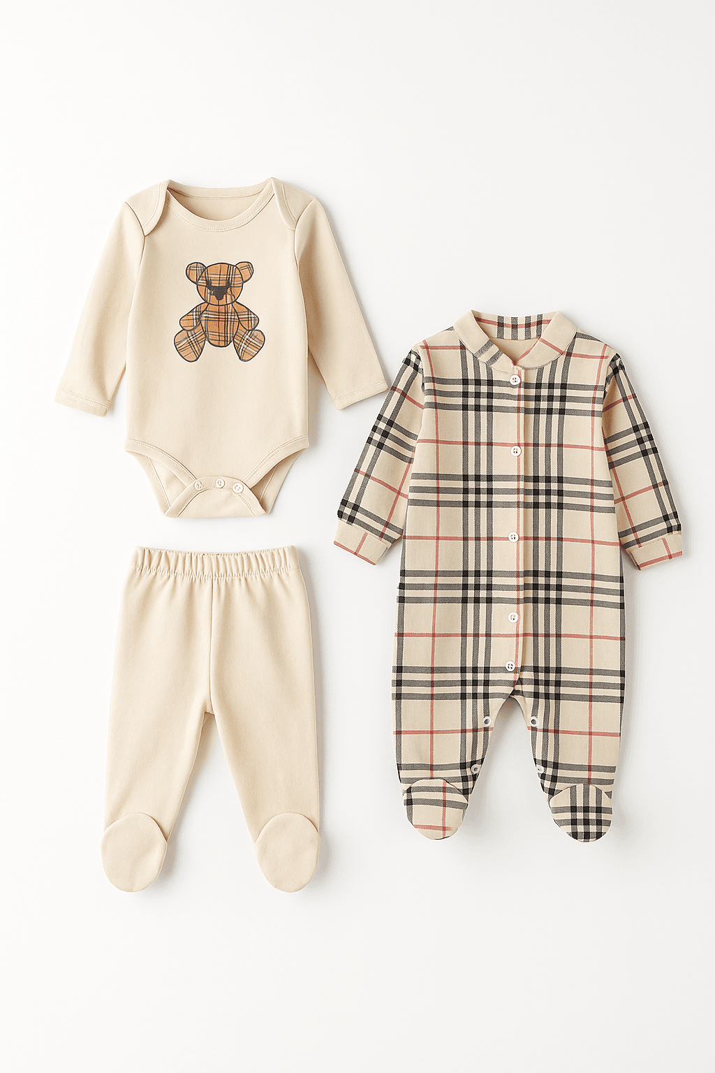 Ekoseli Bear 2'li Takım + Tulum Set