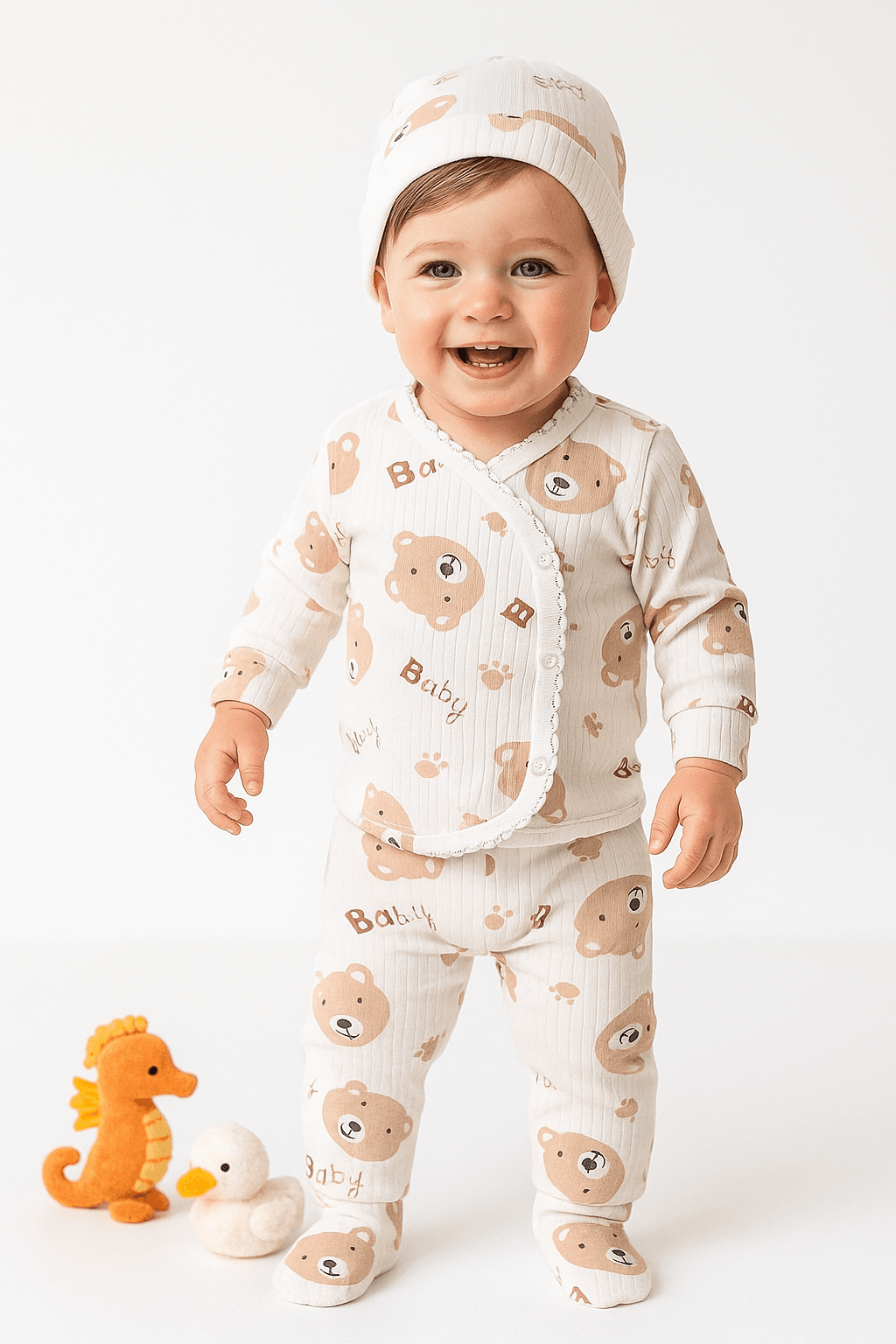 Yenidoğan Bear Baby 3'lü Zıbın Takım
