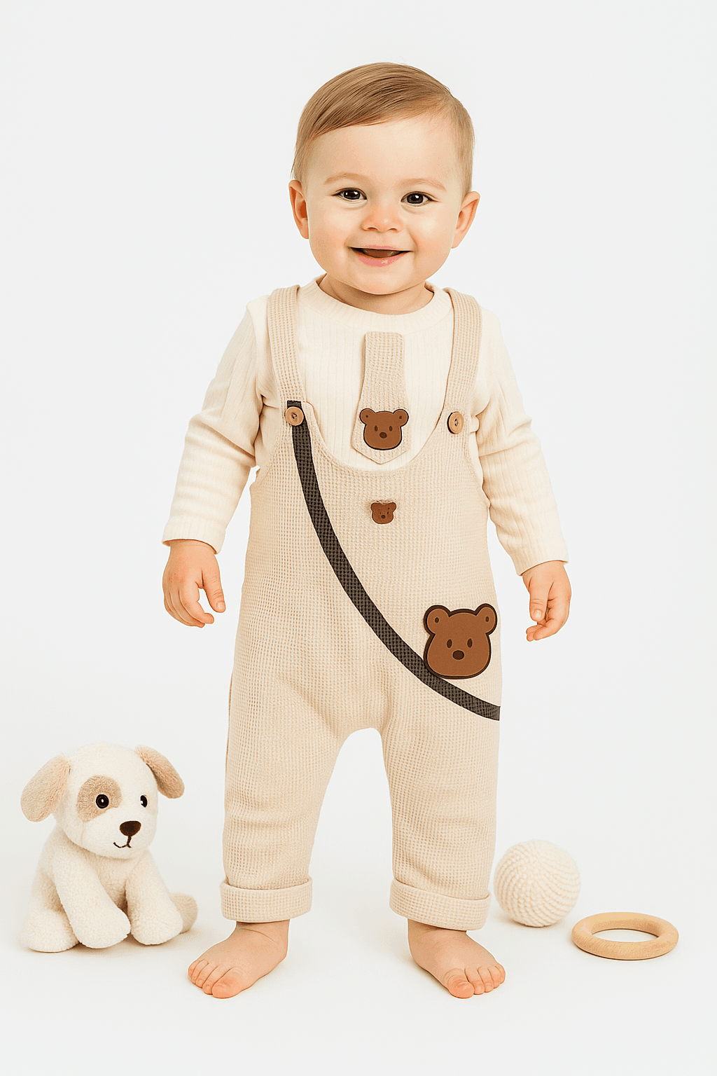 Baby Patron Waffle Kumaş 2'li Salopet Set