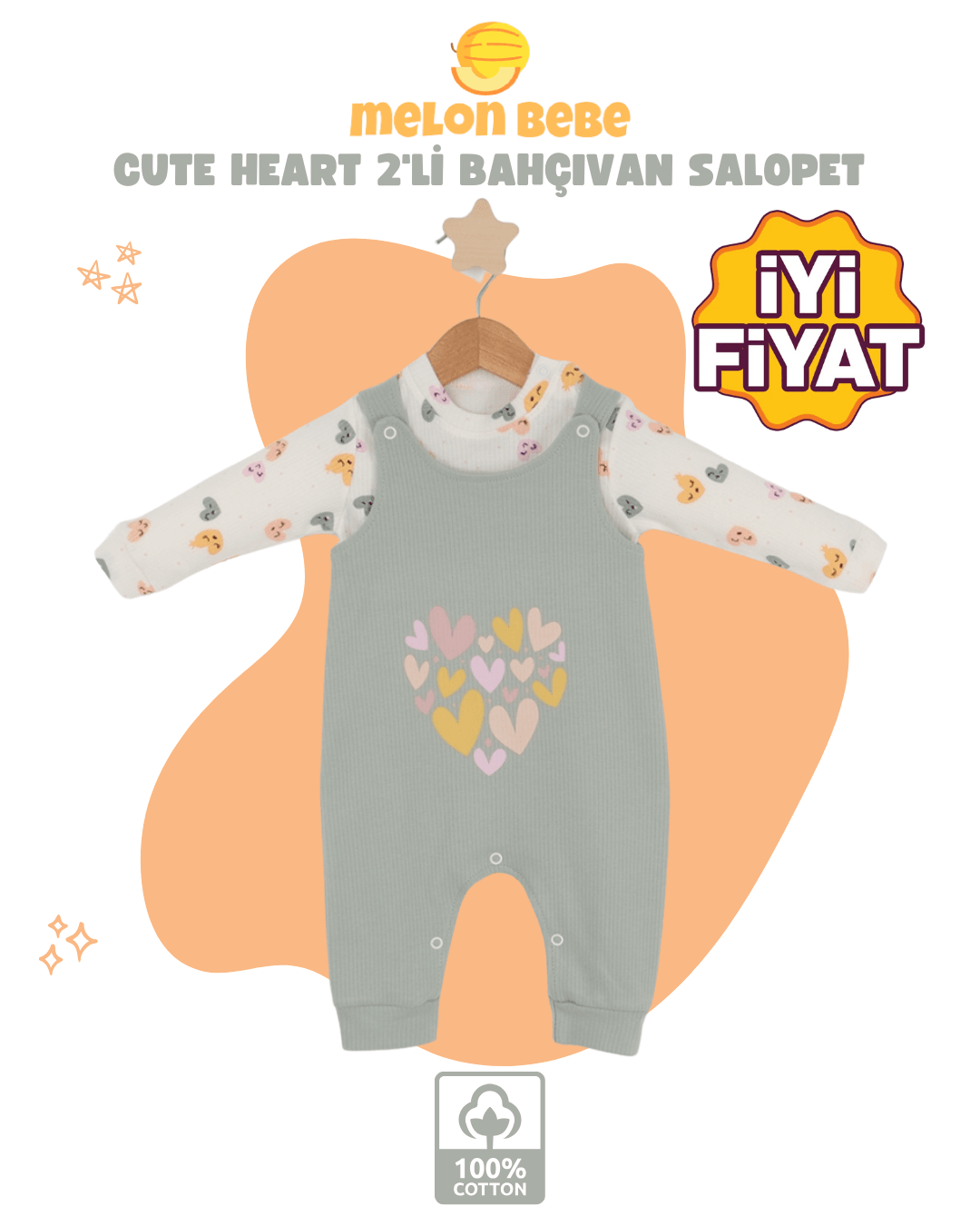 Cute Heart 2'li Bahçıvan Salopet