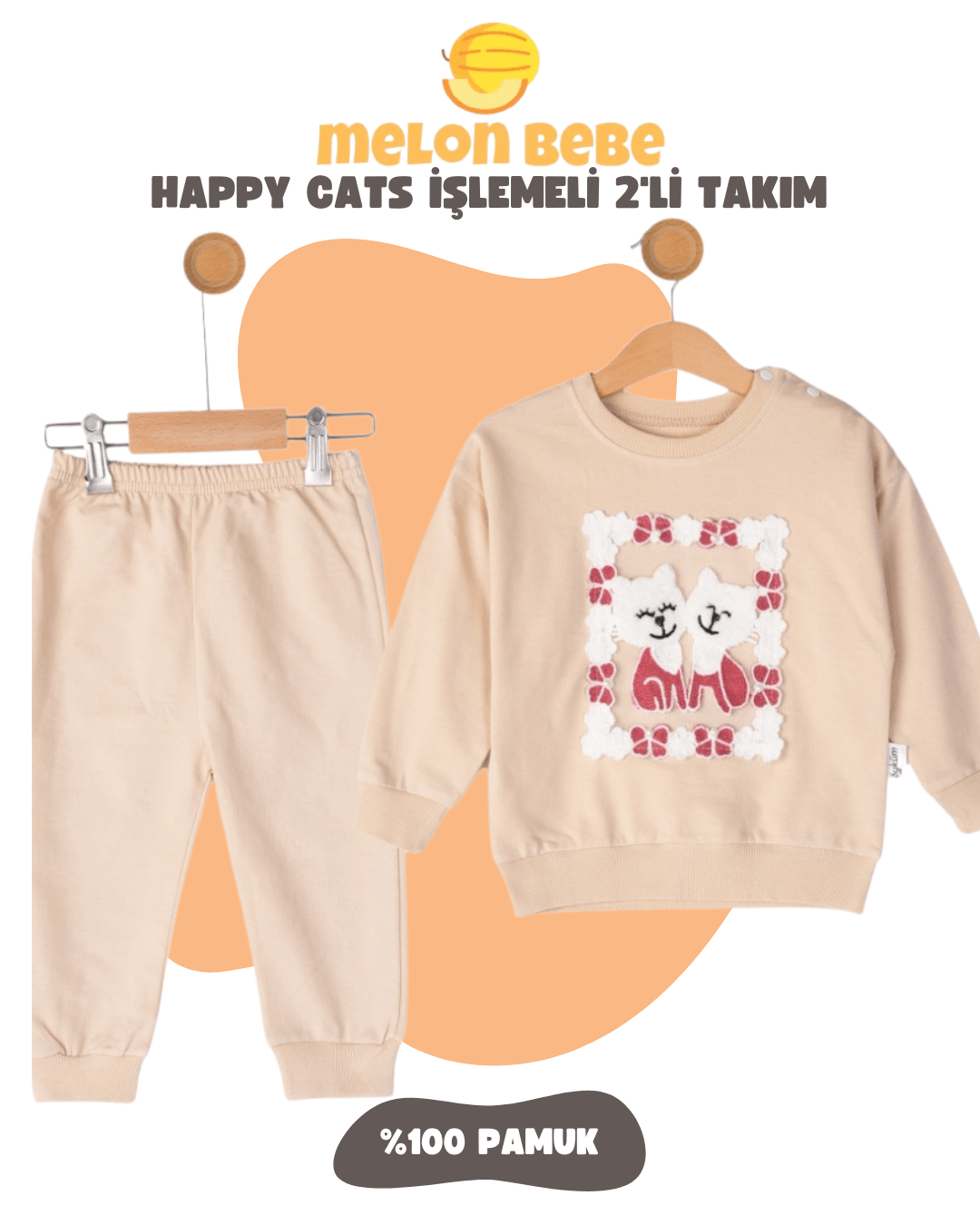 Happy Cats İşlemeli 2'li Takım