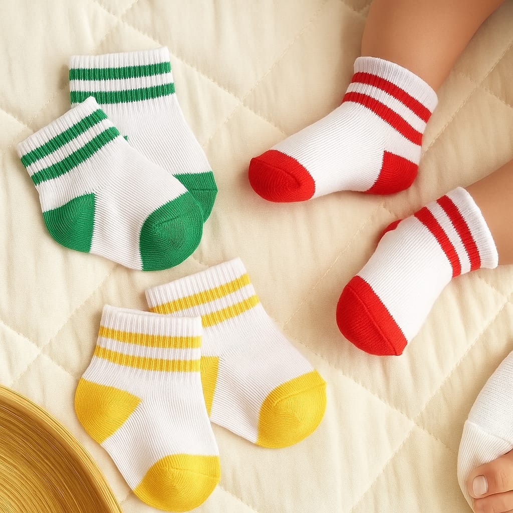Lüx Şeritli 3'lü Set Bebek Çorap